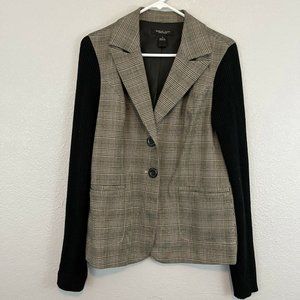 August Silk Black & Beige Plaid Sweater Jacket  Size 10